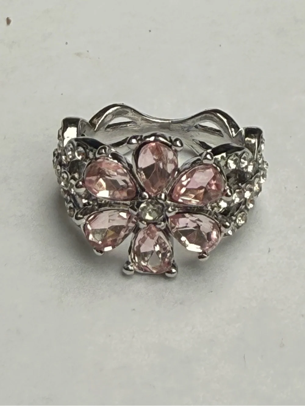 🌸 Pink Crystal Flower Statement Ring - Women Jewelry